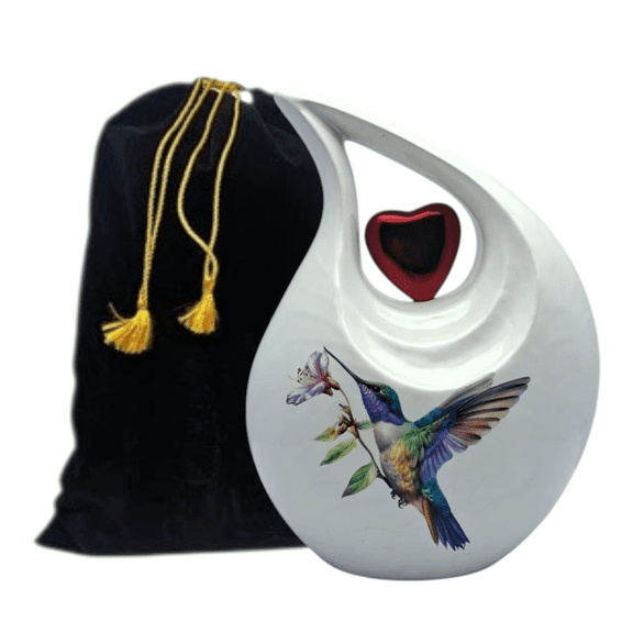 Cremation Urns for Human Ashes Adult Male Female, Large 200 Cubic Inch Metal Urns, Hummingbird Heart Design Engraved Memorial Urn, Funeral Keepsake Urn