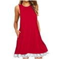 thumbnail image 1 of Red Crewneck Lace for Women Fall Summer Sleeveless Midi Knee High Loose Fit Brunch Plain Dresses Ladies 2025 Clothing Y2K L, 1 of 3
