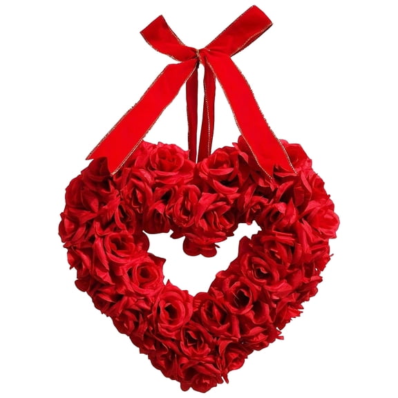 Red Crimson Valentines Day Wreath Heart Shaped Artificial Rose Decorative Wreath Front Door Decorations Layout Props
