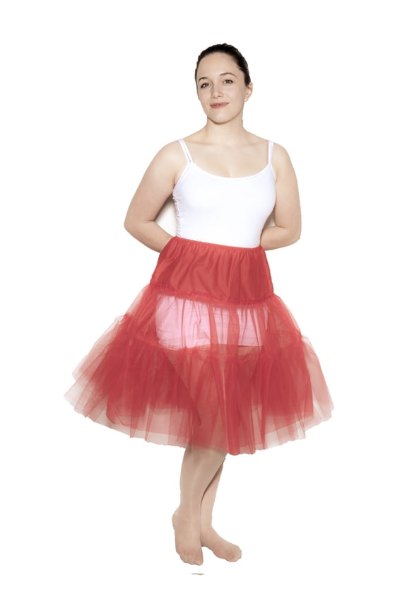 Red Crinoline Slip - Elastic Waist Adult M-L - 50s Style Full Net Petticoat