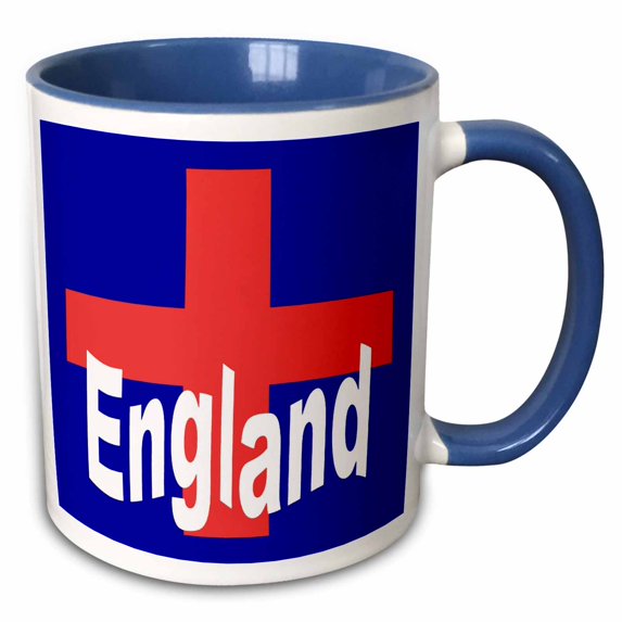 3drose, Red Cross of St George and England Text in White, 15oz Two-tone Blue Mug