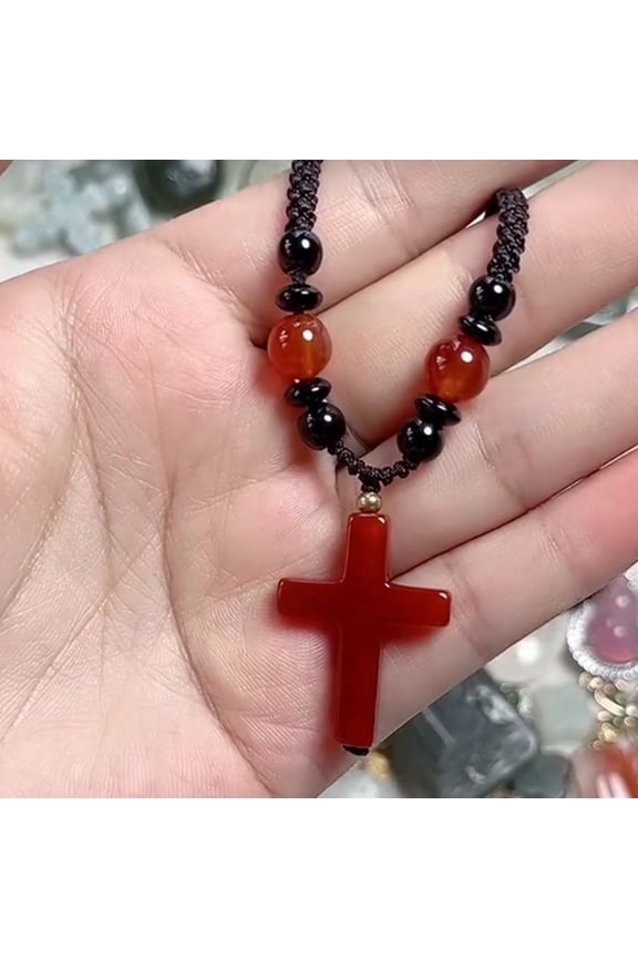 Red Cross Pendant Necklace Religious Amulet Peace Charm for Men Women Jewelry Christian Faith Gift Spiritual Accessory