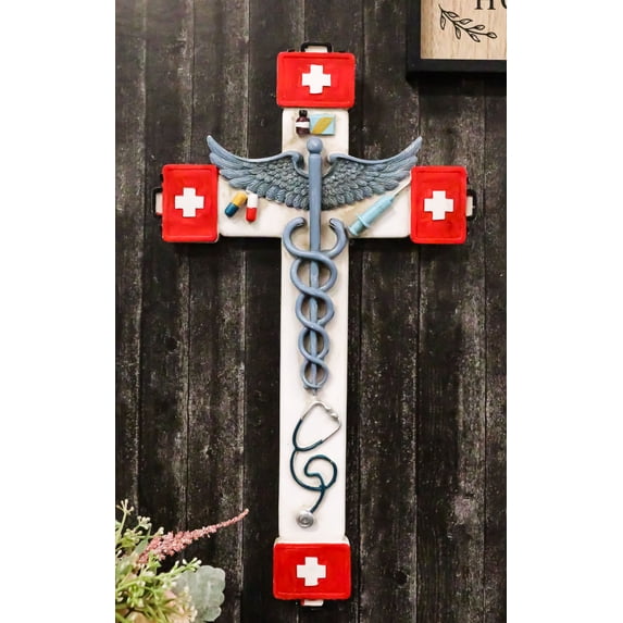Red Cross Physician Healer Caduceus Herald's Wand Serpents Winged Wall Cross