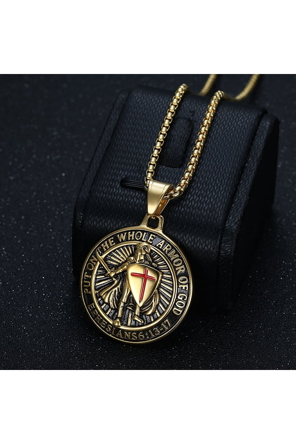 Red Cross Shield Warriors Templar Knight Collar 14K Yellow Gold Chains Necklace for Men Women Gift Jewelry