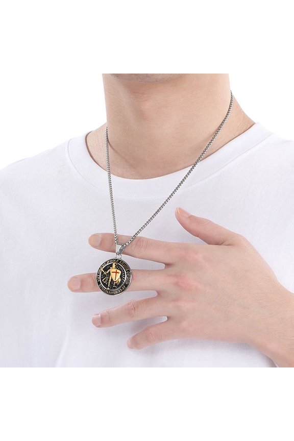Red Cross Shield Warriors Templar Knight Collar Chains 14K Yellow Gold Necklace for Men Women Gift Jewelry