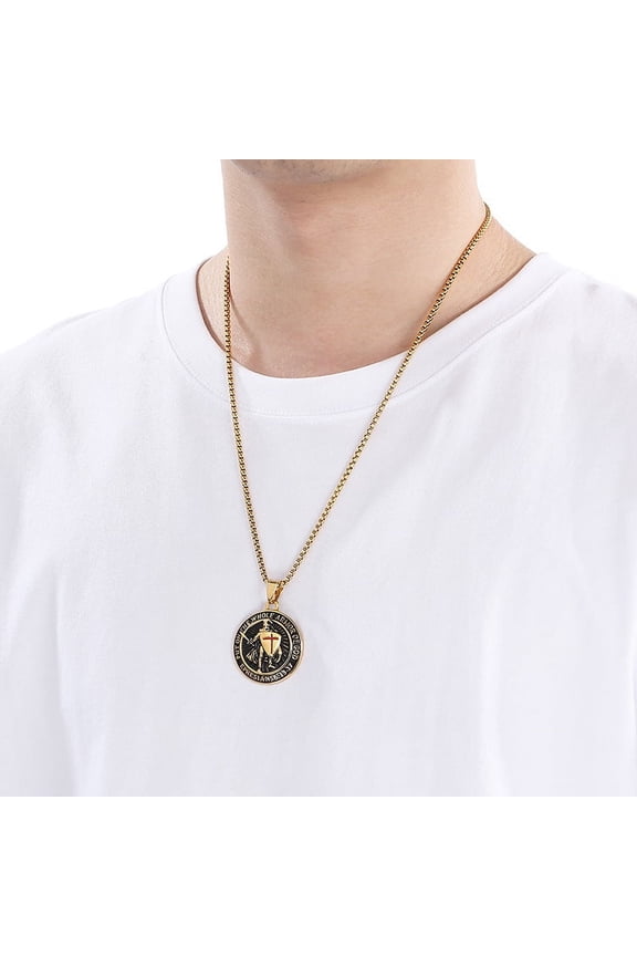 Red Cross Shield Warriors Templar Knight Collar Chains 14K Yellow Gold Necklace for Men Women Gift Jewelry
