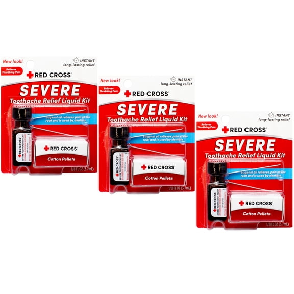 Red Cross Toothache Complete Natural Eugenol Medication Kit, 0.12oz, 3-Pack