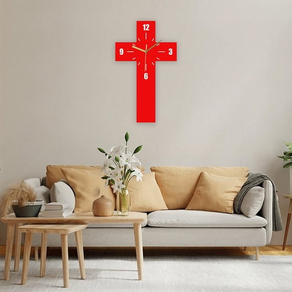 Red Cross Wall Clock, Acrylic Home Decor Accent, Bold Statement Piece for Wall in Living Room or Office