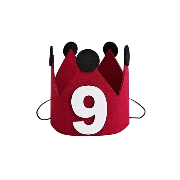 Red Crown First Birthday Felt Hat With Number 9 Decoration, Soft Felt Material - For Toddlers First Birthday Party, Photo Prop, Party Decor, Celebration Accessory - For 1St