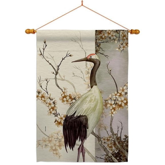 Red Crowned Crane Animals Bird 28 x 40 in. Double-Sided Decorative Vertical House Flag Set for Decoration Banner Garden Yard Gift