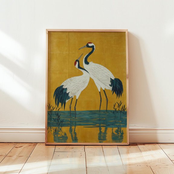 Red Crowned Crane Japanese Bird Wall Art Decor Unframed Paper Print