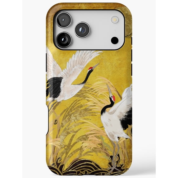 Red-Crowned Crane, Reeds and Waves Gold Tough Case for Apple iPhone ...