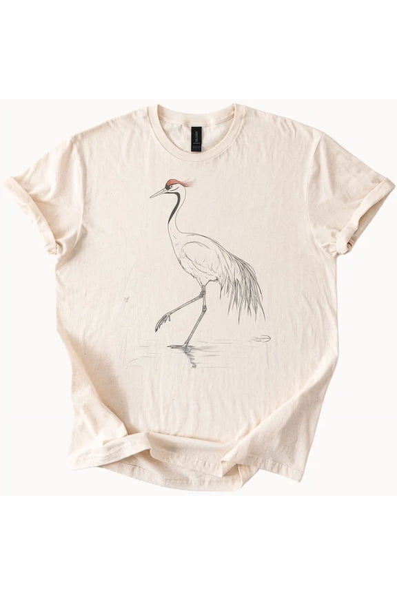 Red Crowned Crane Walking Bird Graphic Tee Nature Inspired Art Shirt Size S-5Xl Heygategoo Tee