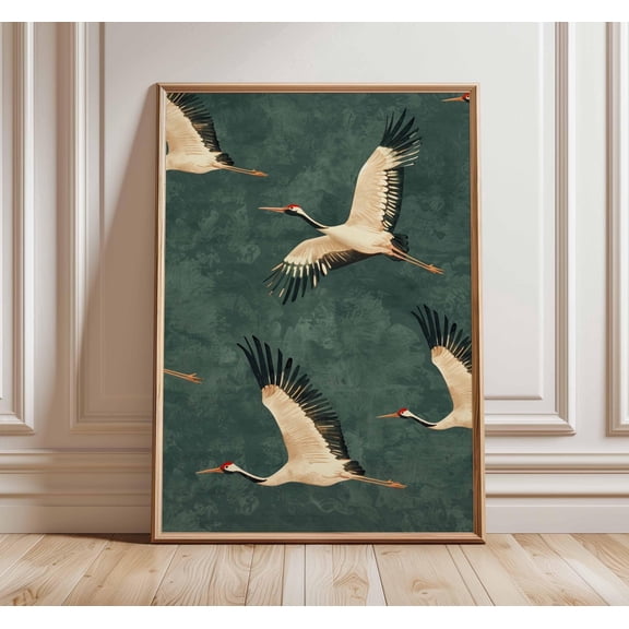 Red Crowned Crane Wall Art, Japanese Bird Print, Elegant Nature Decor, Asian Inspired Art Poster, Flying Crane Artwork, Unframed Print