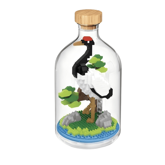 Red-Crowned Crane in a Bottle Zen Garden Building Block Set, Creative Birthday Gift, Home Office Table Centerpiece