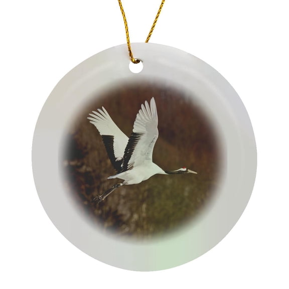3drose, Red Crowned Cranes in Snow, Hokkaido, Circle Porcelain Ornament