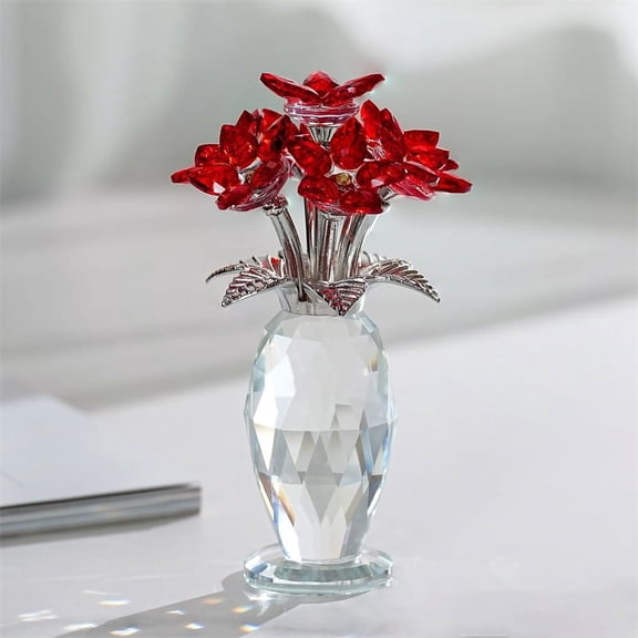 Red Crystal Flower Figurine,Glass Flowers Gifts for Women,Crystal Flower Collectible for Christmas Wedding Decor