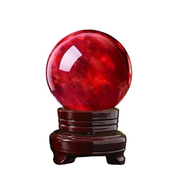 Red Crystal Gemstone Sphere Polished Smooth, with Base for Meditation Divination and Spiritual Cultivation