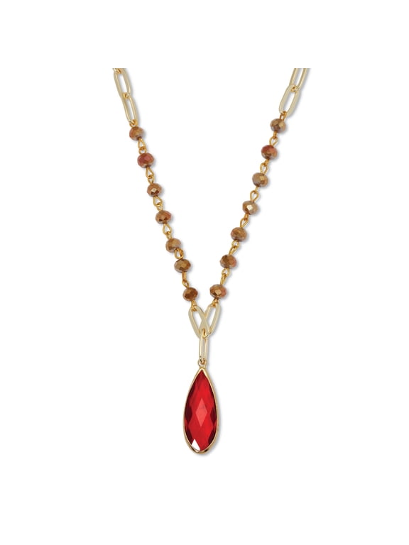 Red Crystal Pendant Goldtone Drop Necklace 18-inch plus 2.5-inch extension