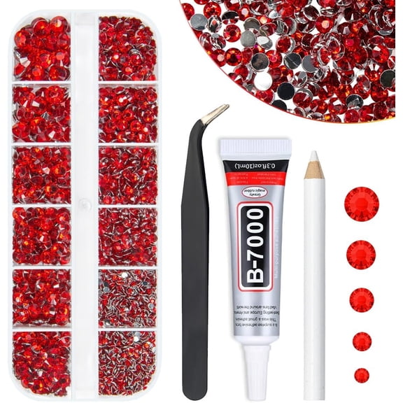 Red Crystal Resin Rhinestones w B7000 Jewelry Glue for Bedazzling Crafting 2mm 3mm 4mm 5mm 6mm Flatback Stones Ruby Red Diamonds Crystals Gems for Nails Face Eye Makeup Tumblers Bottles Crafts