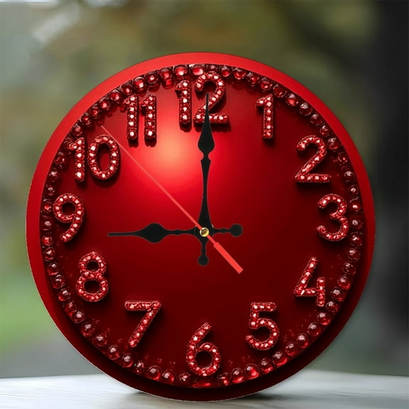 Red Crystal Rhinestone Clock Wall Decor 10-Inch Silent Wooden Wall Clock, Battery Operated (AA Batteries Not Included), Artistic Home Decor