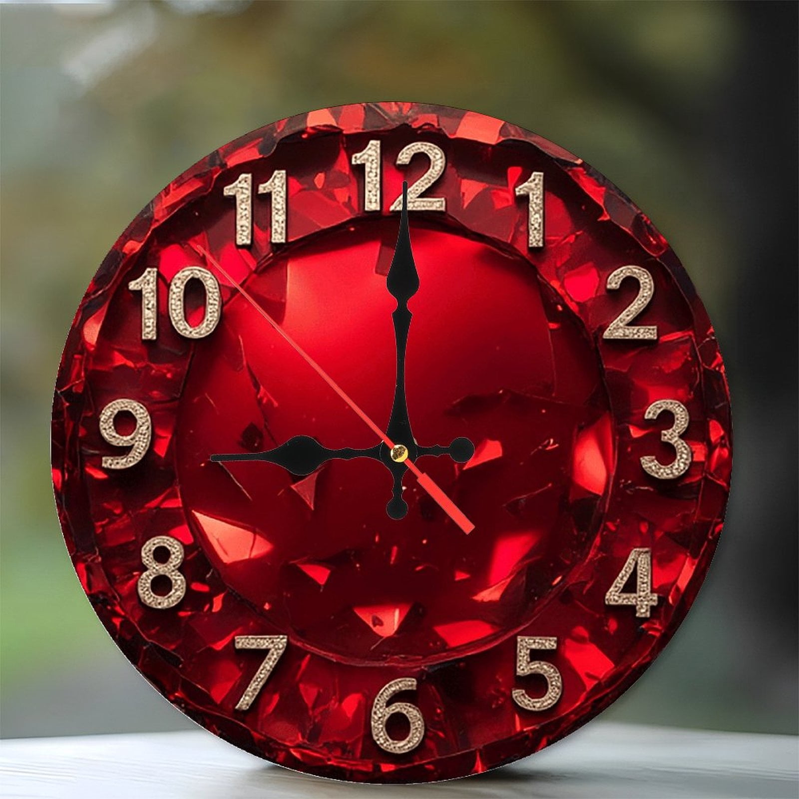 Red Crystal Ruby Clock Wall Decor 10-Inch Silent Wooden Wall Clock ...