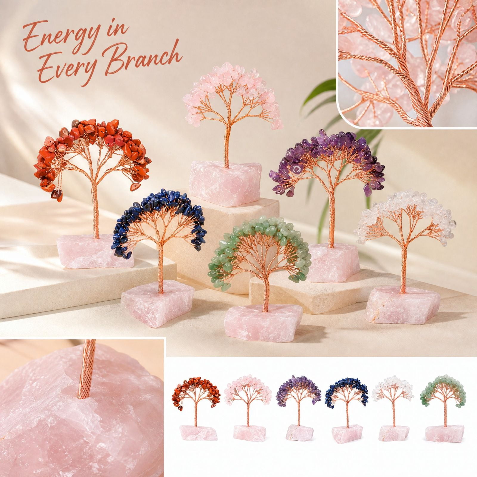 Red Crystal Tree Decoration with Copper Wire and Stone Base ...