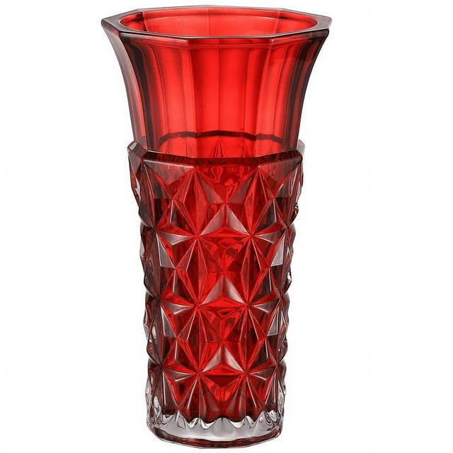 Red Crystal Vase, Red Glass Vase, Large Glass Vase, Crystal Vase for Flower, Heavy Duty Glass