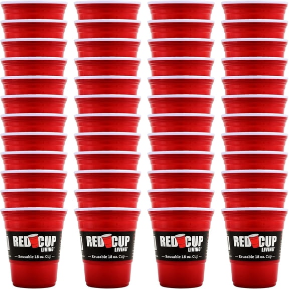 Red Cup Living 18oz Tumbler Cups Insulated Reusable Plastic Drinking Glasses, Unbreakable Everyday Kitchen Cups, Travel Coffee Tumbler for Hot & Cold Drinks (18 Oz - Pack of 48)
