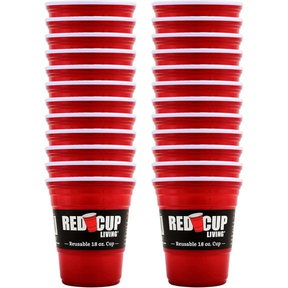 Red Cup Living 18oz Tumbler Cups Insulated Reusable Plastic Drinking Glasses, Unbreakable Everyday Kitchen Cups, Travel Coffee Tumbler for Hot & Cold Drinks (18 Oz - Pack of 24)