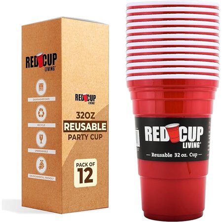 Red Cup Living 32Oz Tumbler, Insulated Reusable Plastic Drinking Glasses, Summer Cup, Beer Stein, Travel Coffee Tumbler for Hot & Cold Drinks, Water Container Kitchen Cup, Party Essentials Pack of 12