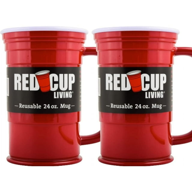 Red Cup Living 24 oz Reusable ABS Plastic Coffee Mug with Handles, Set ...