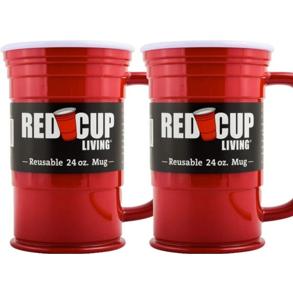 Red Cup Living Reusable Plastic Coffee Mug, 24 oz mug - Set of 2