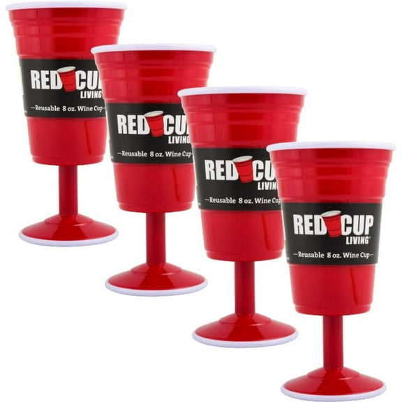 8oz Reusable Red Wine Glasses with Stem – Set of 4 Heavy-Duty Plastic Drinkware – Durable Champagne Flutes for Parties, Travel & Gifts – Big Grip Cups