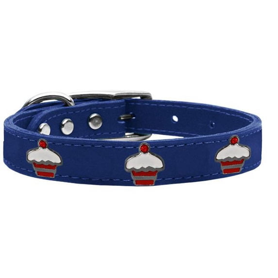 Red Cupcake Widget Genuine Leather Dog Collar, Blue - Size 26