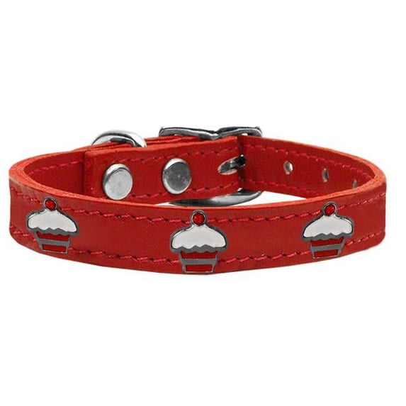 Red Cupcake Widget Genuine Leather Dog Collar, Red - Size 14