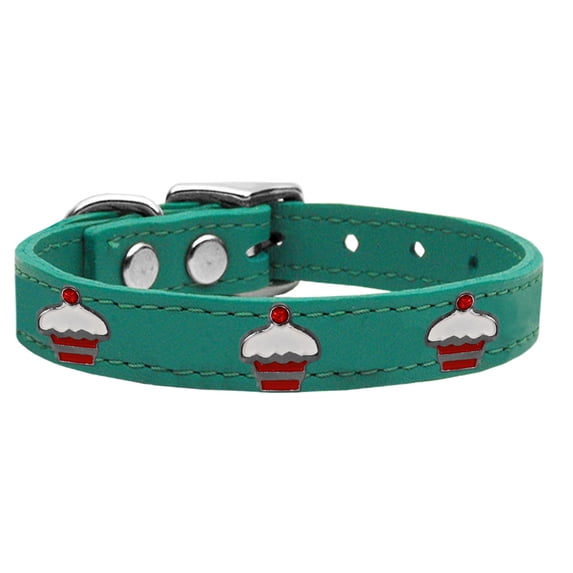 Red Cupcake Widget Genuine Leather Dog Collar Jade 16