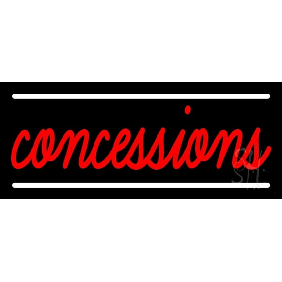 Red Cursive Concessions LED Neon Sign 6" Tall x 15" Wide - inches Black Square Cut Acrylic Backing, with Dimmer - Premium built indoor Sign for Storefront.