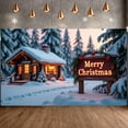 thumbnail image 1 of Red Curtain Christmas Banner Green Lettering Merry Christmas Banner Christmas Tree Decor String Lights Xmas Banner for Christmas Party Family Gathering Indoor Decor, 1 of 9