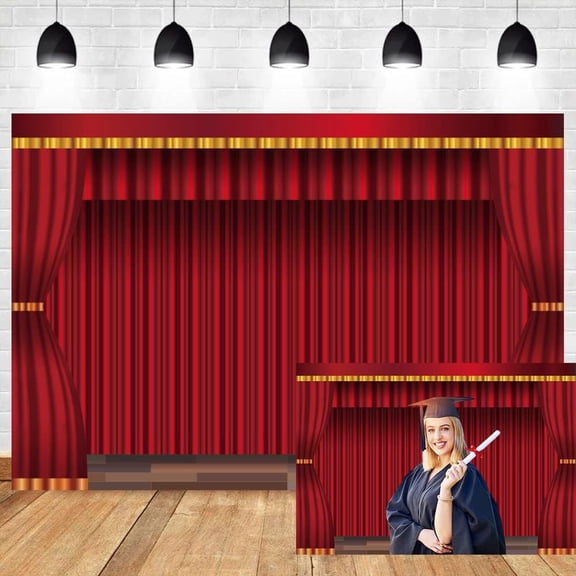 Red Curtain Stage Backdrop Spotlights Theater Auditorium Assembly Hall Photography Background Dance Party Drama Opera Play Show Award Ceremony Banner Show Shoot Vinyl Studio Props