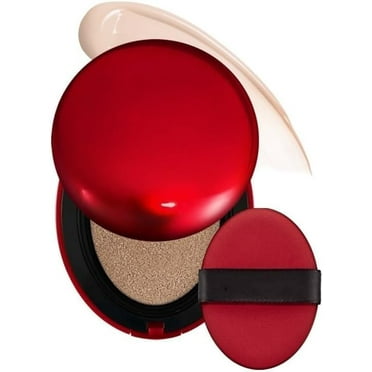 Red Cushion Foundation, Color Correcting Powder Foundation, Cushion Foundation Makeup for Glass Skin, Long-lasting Lightweight Buildable Coverage Semi-Matte Natural Finish
