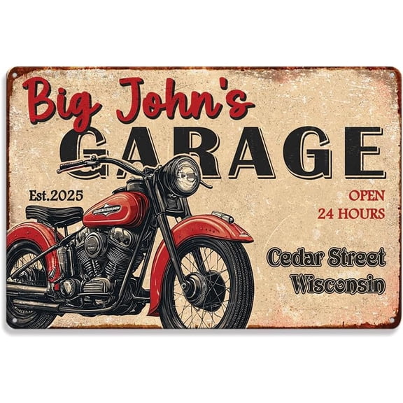 Red Custom Mechanic Metal Tin Sign Open 24 Hours Motorbike Garage Retro Home Club Wall Decor 12x8 Inch