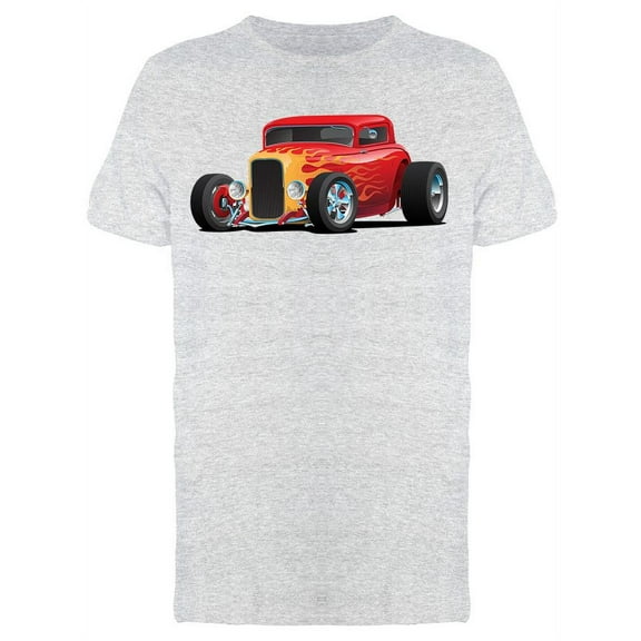 Red Custom Rod With Flames T-Shirt Men -Image by Shutterstock, Male Medium