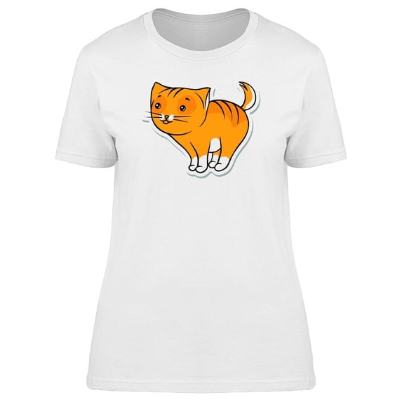 Red Cute Cat Sticker T-Shirt Women -Image by Shutterstock, Female Small