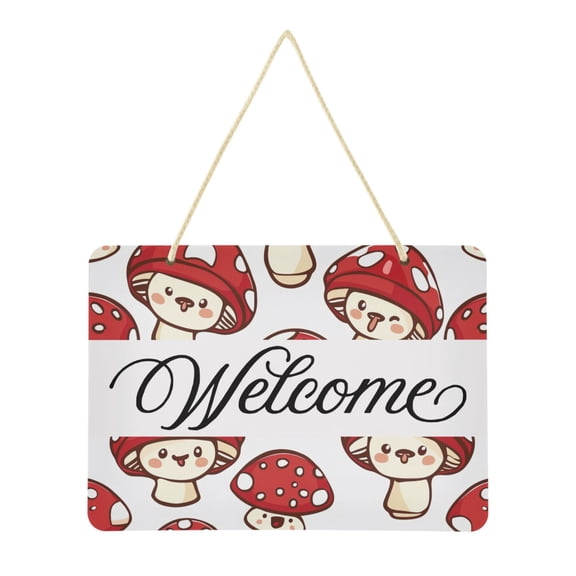 Red Cute Mushrooms Welcome Sign Front Door PVC 14x10 inch Hanger Hello Sign Farmhouse Wall Porch Home Outside Decor