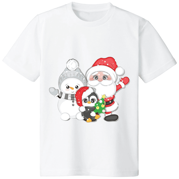 Red Cute Santa Claus Snowman Penguin Hat Christmas Short Sleeve 3508299_white