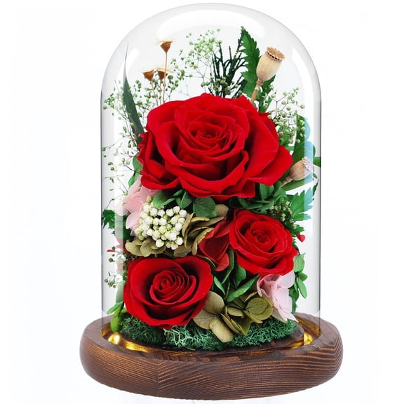 Red Cylinder Cylinder Preserved Rose LED Light Forever Fresh Flowers