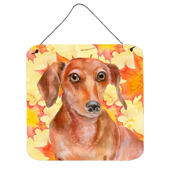 Red Dachshund Fall Wall or Door Hanging Prints Yellow