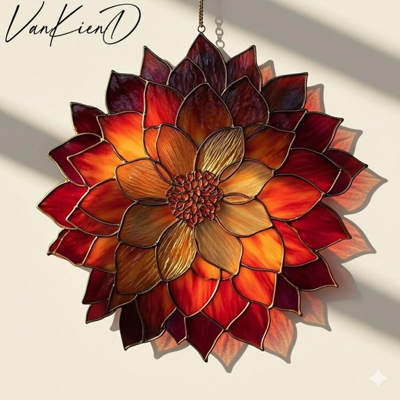 Red Dahlia 2D Flat Acrylic Suncatcher Window Hanging August Birth Flower Memorial Christmas Decor Gift for Flower Lovers