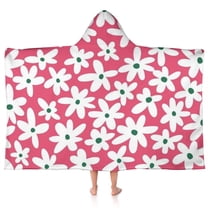 Red Daisy Flower Green Centers Pattern Hooded Bath Towel,50"x30" for Ages 3 To 12 Kids, Quick Dry Lightweight Soft Microfiber Hood Beach Towel Cover Up for Kids
